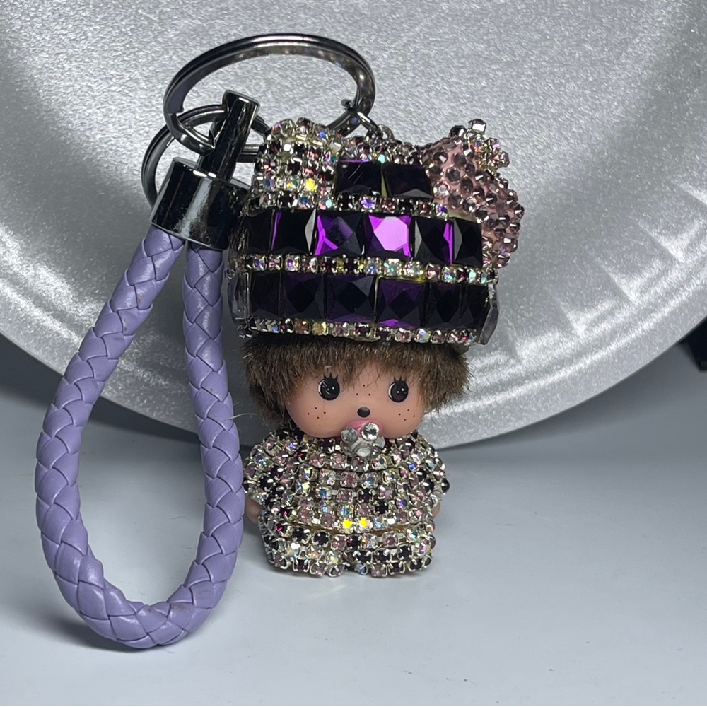 Glittery Purple Doll Keychain with Braided Strap